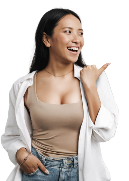 Happy satisfied customer showing thumbs up